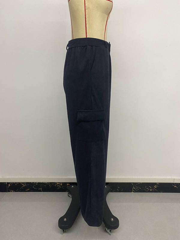 Autumn and winter casual simple style loose solid color corduroy wide-leg pants-[Adult]-[Female]-2022 Online Blue Zone Planet