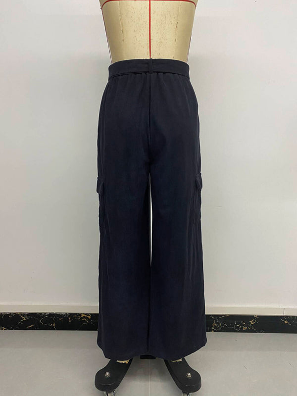Autumn and winter casual simple style loose solid color corduroy wide-leg pants-[Adult]-[Female]-2022 Online Blue Zone Planet