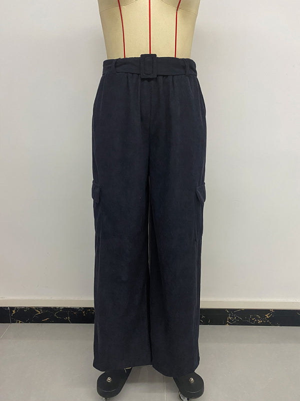 Autumn and winter casual simple style loose solid color corduroy wide-leg pants-[Adult]-[Female]-2022 Online Blue Zone Planet