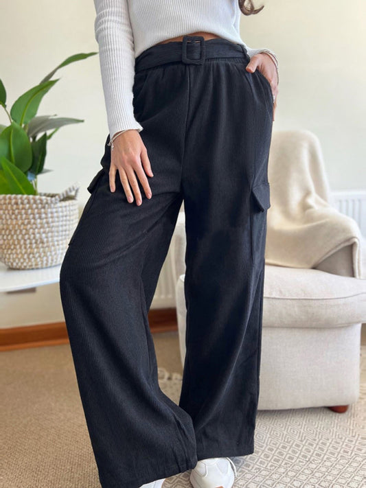 Autumn and winter casual simple style loose solid color corduroy wide-leg pants