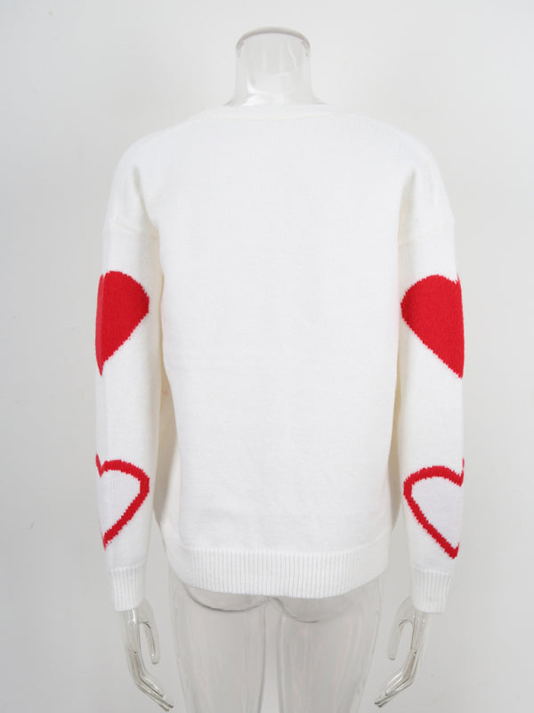 Valentine's Day Sweater Heart Button Cardigan Jacket
