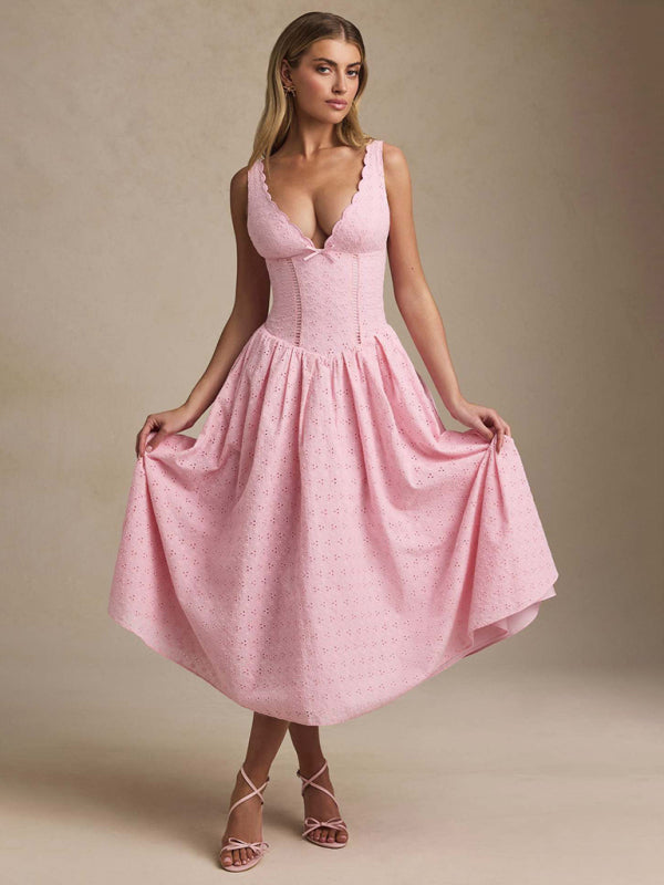 Solid color embroidered sexy elegant suspender dress-TOPS / DRESSES-[Adult]-[Female]-2022 Online Blue Zone Planet