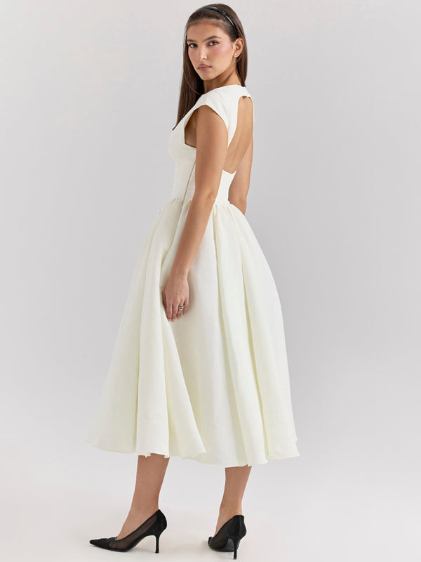 Backless round neck sleeveless vest midi dress-TOPS / DRESSES-[Adult]-[Female]-2022 Online Blue Zone Planet