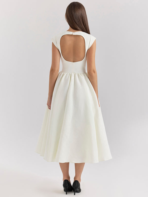 Backless round neck sleeveless vest midi dress-TOPS / DRESSES-[Adult]-[Female]-2022 Online Blue Zone Planet