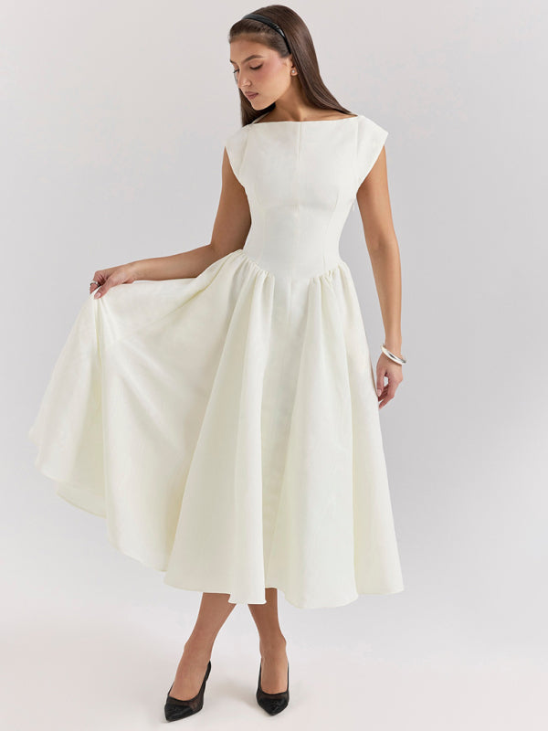 Backless round neck sleeveless vest midi dress-TOPS / DRESSES-[Adult]-[Female]-Cream-S-2022 Online Blue Zone Planet