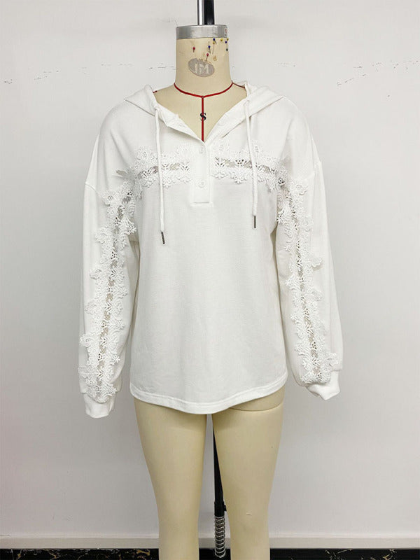 New lace patchwork hooded thin sweatshirt