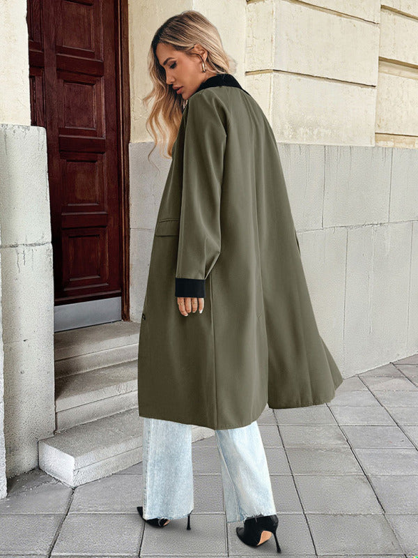 New contrast color loose version windbreaker temperament commuting all-match long coat