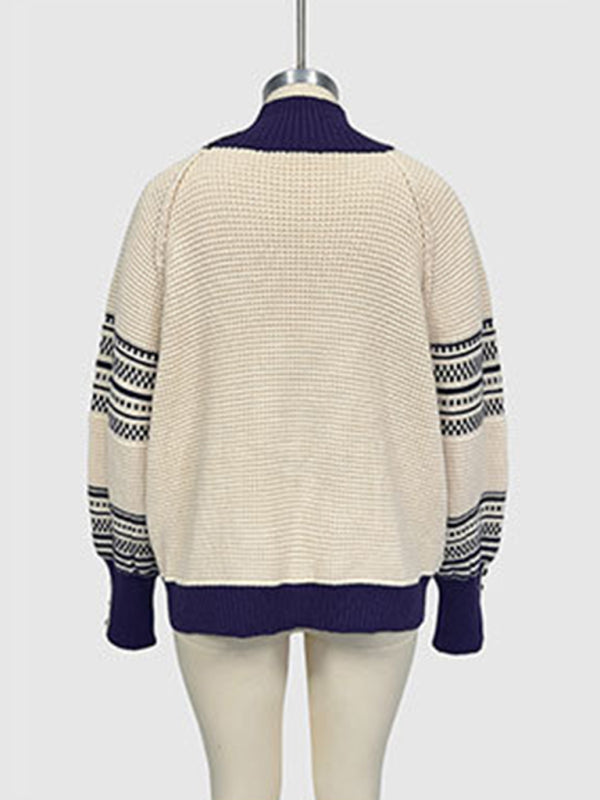 Knitted colorblock half turtleneck fashionable pullover sweater