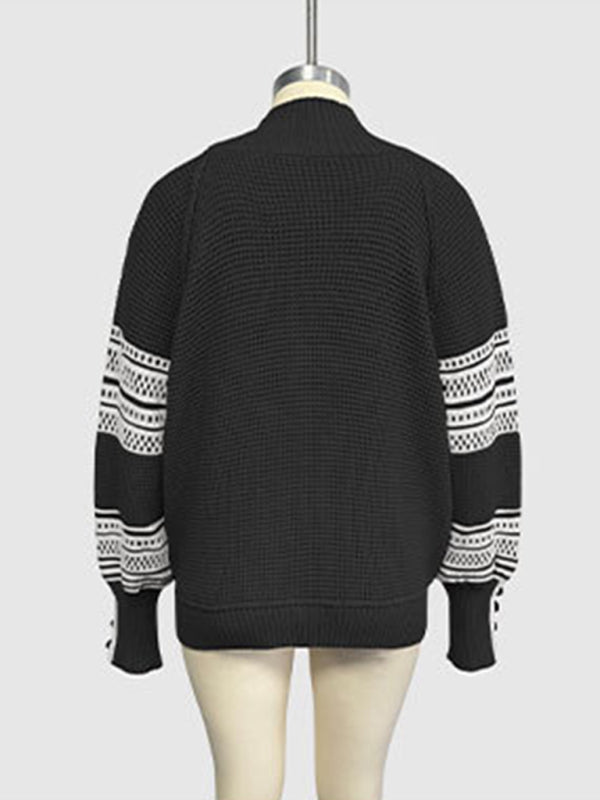 Knitted colorblock half turtleneck fashionable pullover sweater