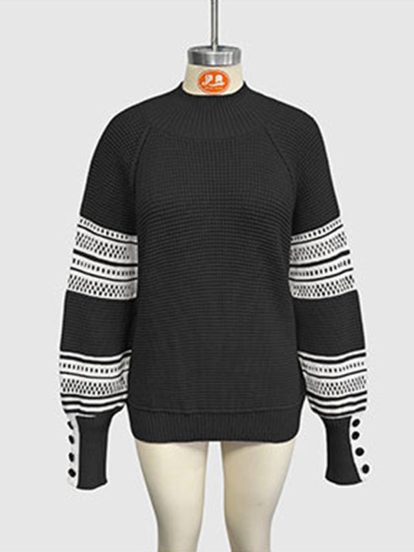 Knitted colorblock half turtleneck fashionable pullover sweater
