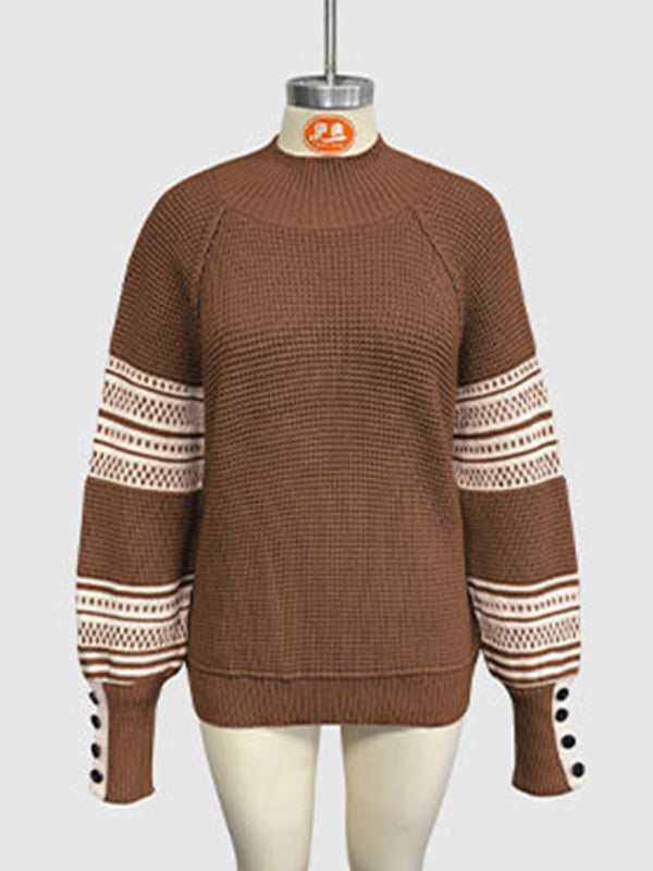 Knitted colorblock half turtleneck fashionable pullover sweater