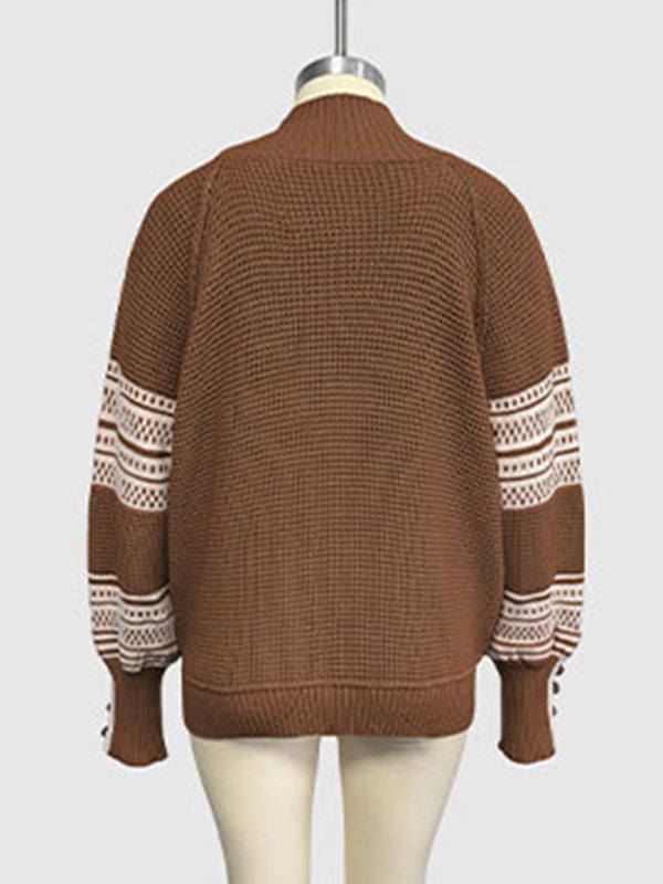 Knitted colorblock half turtleneck fashionable pullover sweater