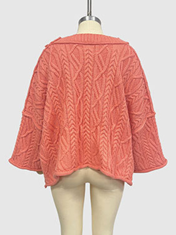 Round neck short cable knit loose solid color sweater