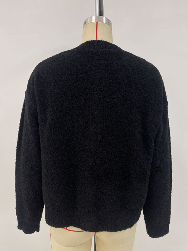 Solid color sweater fashionable knitted sweater round neck button cardigan sweater jacket