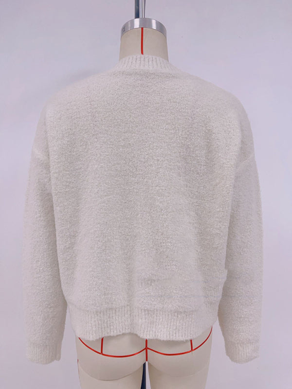 Solid color sweater fashionable knitted sweater round neck button cardigan sweater jacket