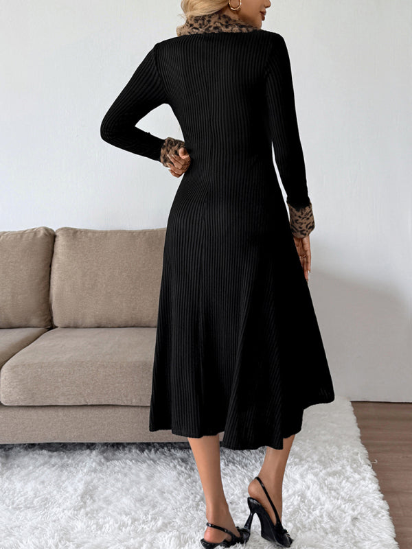 V-neck leopard print colorblock dress-TOPS / DRESSES-[Adult]-[Female]-2022 Online Blue Zone Planet