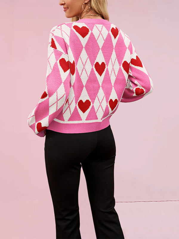 Valentine's Day Cardigan Sweater Heart Knitted Sweater Jacket-TOPS / DRESSES-[Adult]-[Female]-2022 Online Blue Zone Planet
