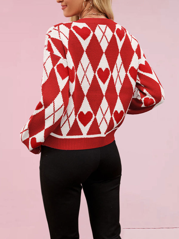 Valentine's Day Cardigan Sweater Heart Knitted Sweater Jacket-TOPS / DRESSES-[Adult]-[Female]-2022 Online Blue Zone Planet