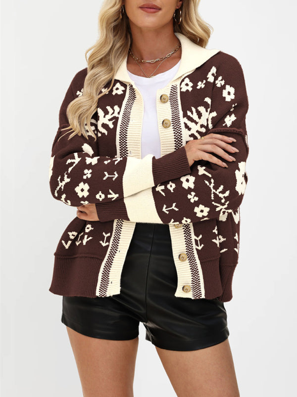 Square Neck Button Sweater Fashion Loose Cardigan Knitted Jacket-TOPS / DRESSES-[Adult]-[Female]-Coffee-S-2022 Online Blue Zone Planet