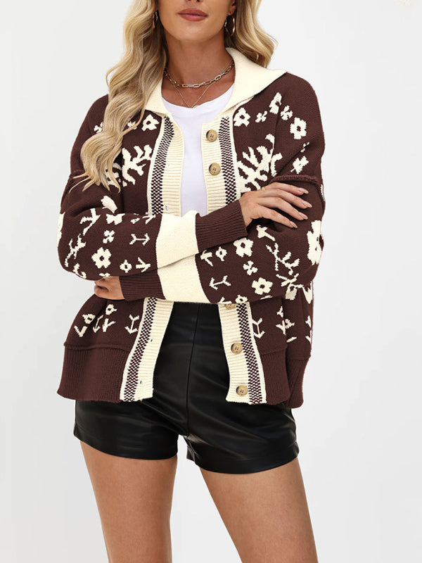 Square Neck Button Sweater Fashion Loose Cardigan Knitted Jacket-TOPS / DRESSES-[Adult]-[Female]-2022 Online Blue Zone Planet