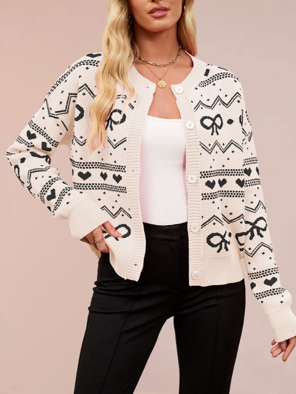 Valentine's Day Cardigan Heart Knitted Jacket-[Adult]-[Female]-Cracker khaki-S-2022 Online Blue Zone Planet
