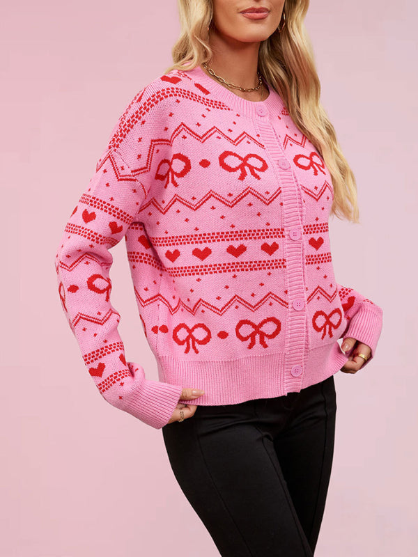 Valentine's Day Cardigan Heart Knitted Jacket-[Adult]-[Female]-2022 Online Blue Zone Planet