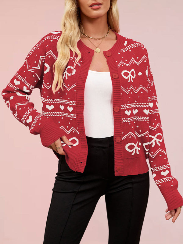 Valentine's Day Cardigan Heart Knitted Jacket-[Adult]-[Female]-Red-S-2022 Online Blue Zone Planet