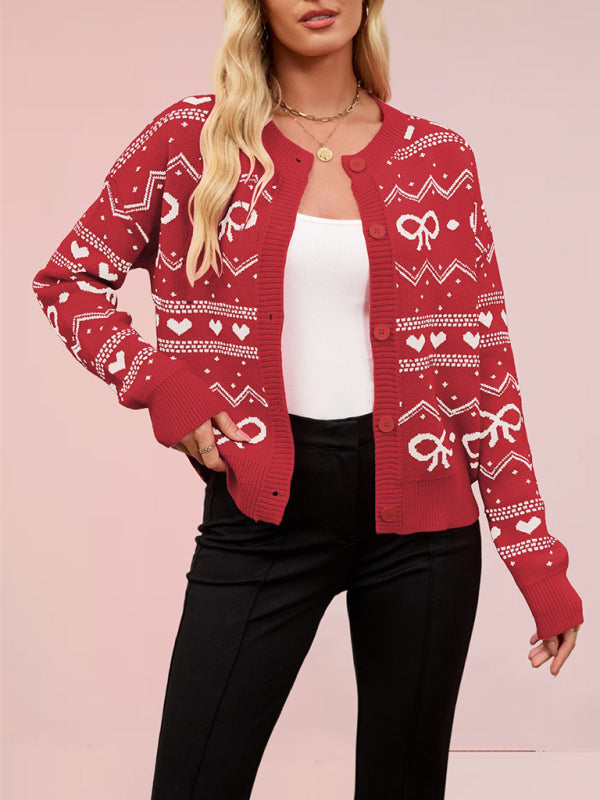 Valentine's Day Cardigan Heart Knitted Jacket-[Adult]-[Female]-2022 Online Blue Zone Planet