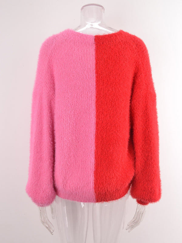 Single-breasted patchwork cardigan sweater-TOPS / DRESSES-[Adult]-[Female]-2022 Online Blue Zone Planet