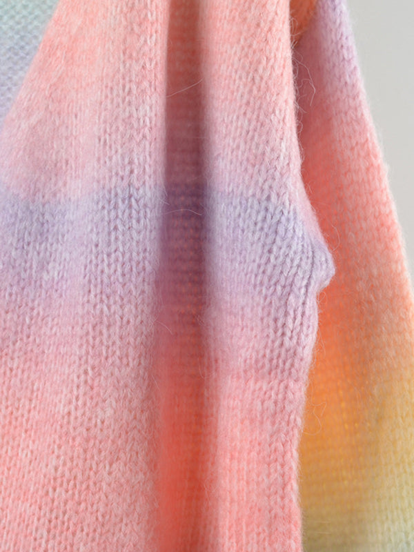 Rainbow patchwork cardigan sweater knitted jacket-TOPS / DRESSES-[Adult]-[Female]-2022 Online Blue Zone Planet