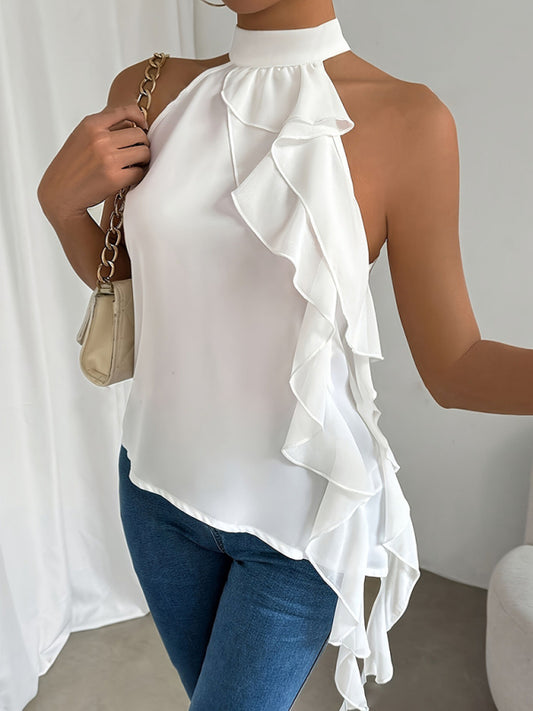 Halter Neck Sleeveless Vest Shirt-[Adult]-[Female]-White-S-2022 Online Blue Zone Planet