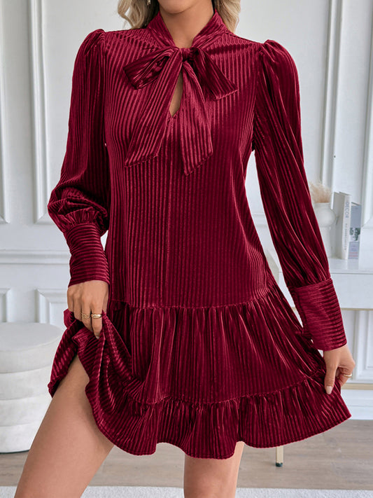Velvet dress banquet evening elegant short skirt-TOPS / DRESSES-[Adult]-[Female]-Wine Red-S-2022 Online Blue Zone Planet