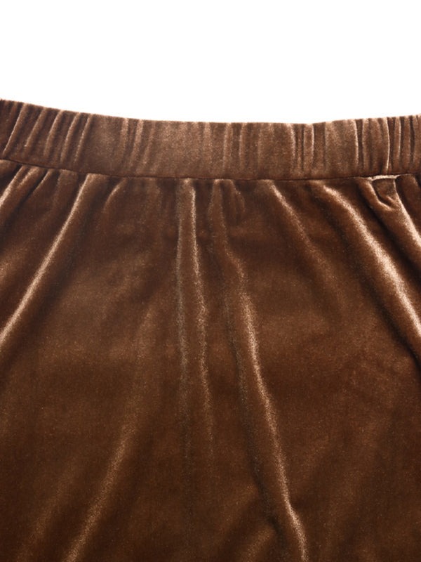 Mid-length lace skirt velvet swing A-line skirt