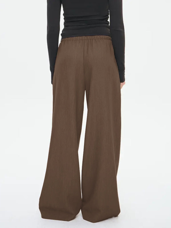 Solid color casual elastic waist drawstring straight trousers casual pants-[Adult]-[Female]-2022 Online Blue Zone Planet