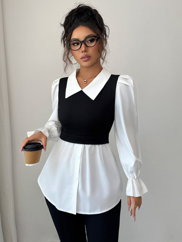 Long-Sleeved Waist-Hugging Striped V-Neck Shirt-[Adult]-[Female]-2022 Online Blue Zone Planet