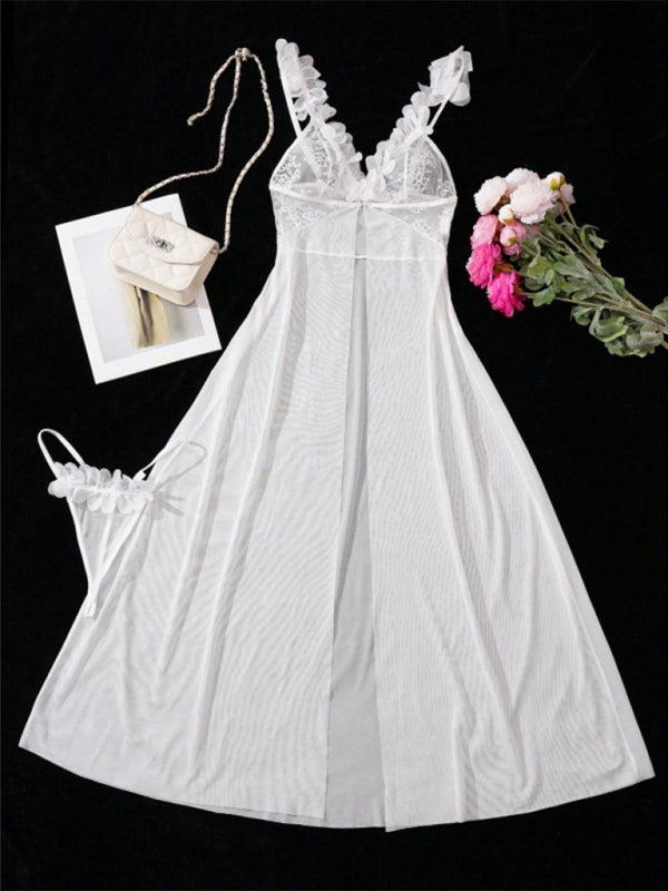 Sexy and sexy lingerie set with slits, see-through slip dress, long skirt, 2-piece set-TOPS / DRESSES-[Adult]-[Female]-2022 Online Blue Zone Planet