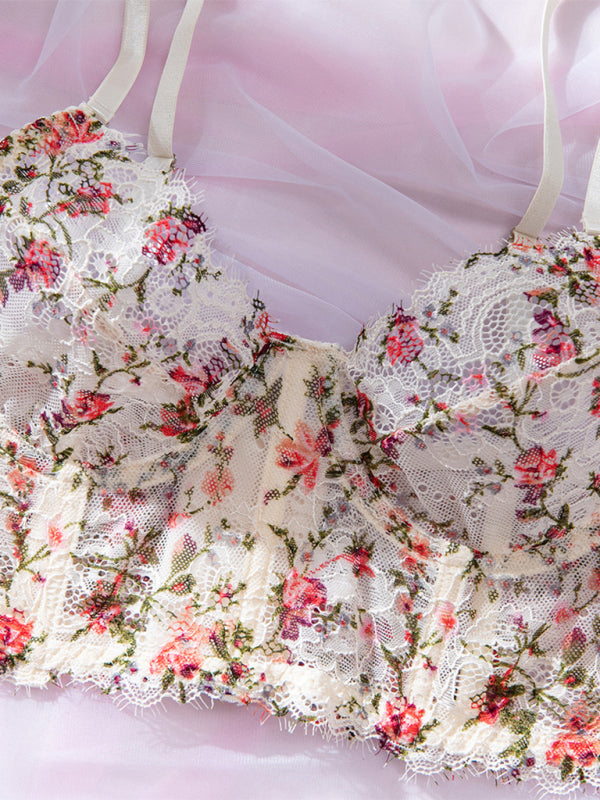 Country style hot-selling sexy lingerie set with lace print camisole, boning, comfortable and breathable, push-up design-[Adult]-[Female]-2022 Online Blue Zone Planet