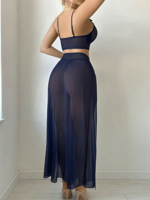 Sexy lingerie set with see-through mesh skirt and pearl chain-[Adult]-[Female]-2022 Online Blue Zone Planet