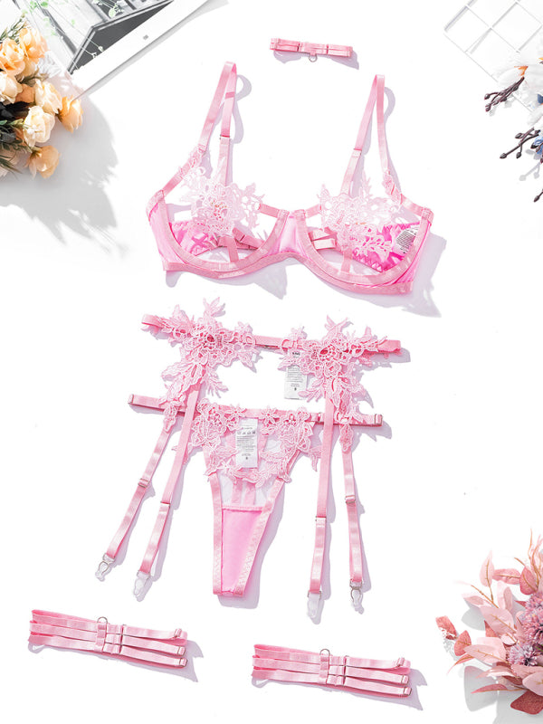 New Embroidered See-Through Sexy Lingerie Bra Set-[Adult]-[Female]-Pink-S-2022 Online Blue Zone Planet
