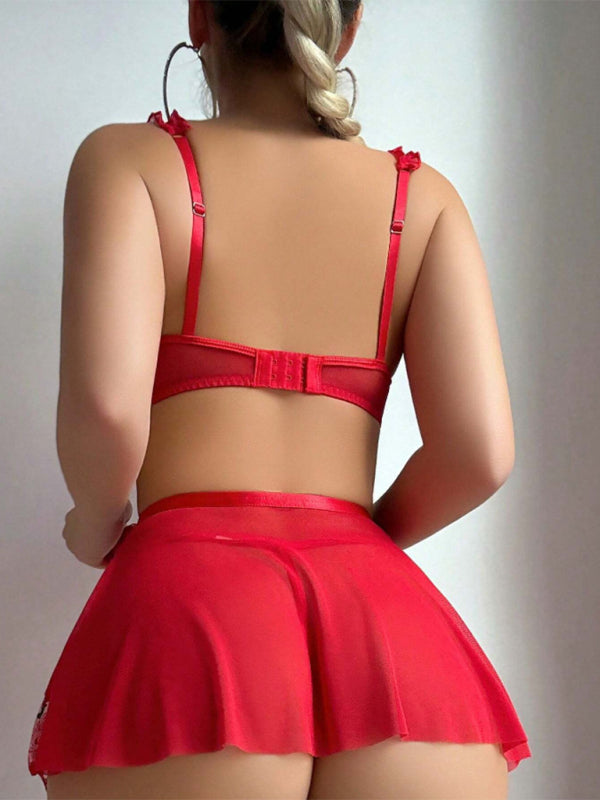 Sexy red embroidered see-through seductive lingerie set (3 pieces)-[Adult]-[Female]-2022 Online Blue Zone Planet