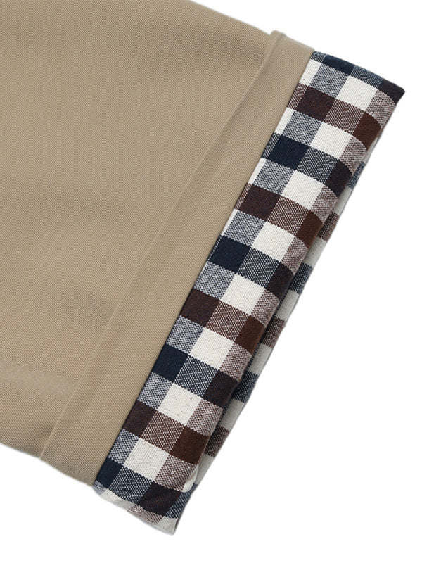 New commuter trench coat, long, plaid patchwork lapel trench coat jacket-[Adult]-[Female]-2022 Online Blue Zone Planet