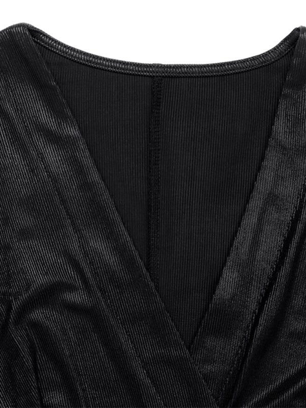 New retro party dress with elegant deep V-neck and slit-[Adult]-[Female]-2022 Online Blue Zone Planet