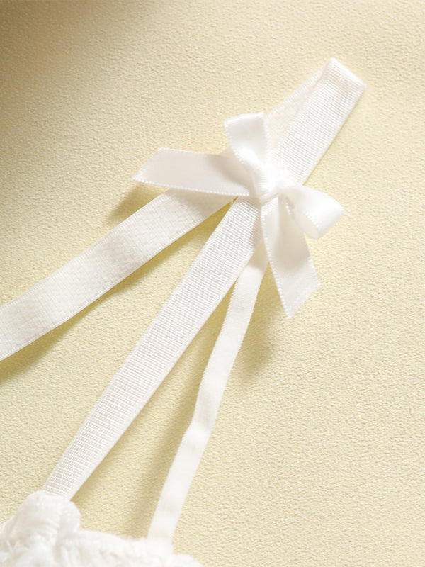 Heart-embroidered mesh see-through bow sexy lingerie two-piece set-[Adult]-[Female]-2022 Online Blue Zone Planet