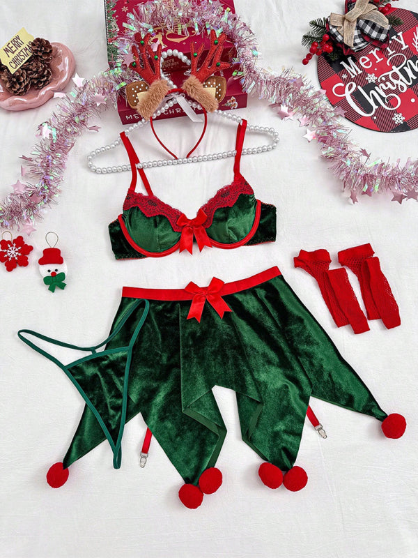 Christmas-themed sexy velvet uniform lingerie set-[Adult]-[Female]-2022 Online Blue Zone Planet