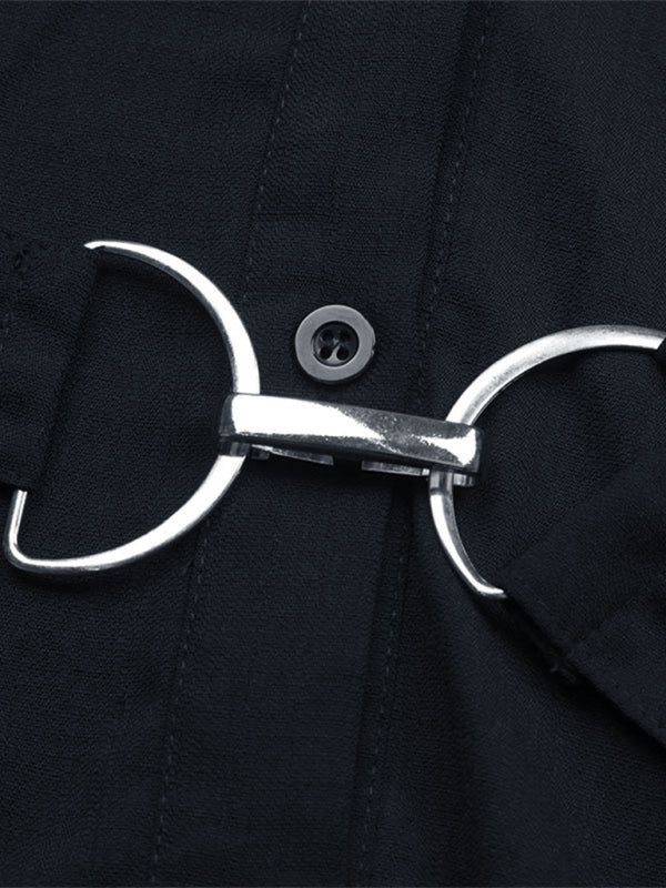 New Commuter Style Shirt Dress, Single-Breasted Long-Sleeve Collared Dress-[Adult]-[Female]-2022 Online Blue Zone Planet