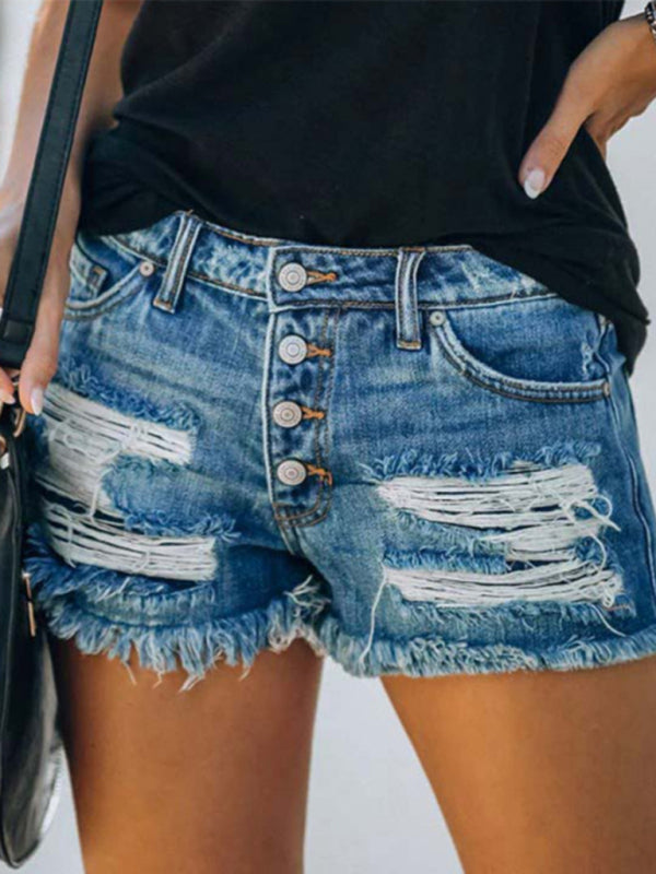 Independence Day Flag Print Destroyed Denim Shorts-[Adult]-[Female]-2022 Online Blue Zone Planet