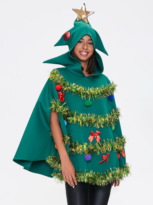 Blue Zone Planet | Holiday Costume Hooded Christmas Tree Cape-TOPS / DRESSES-[Adult]-[Female]-Green-S-2022 Online Blue Zone Planet