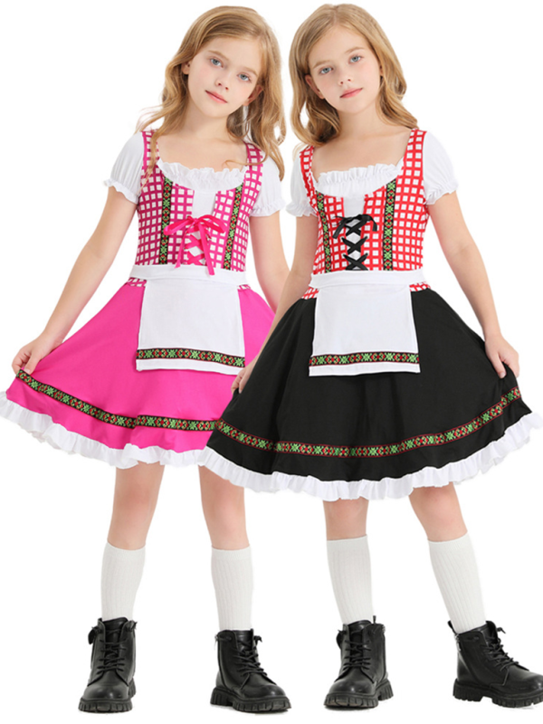 Children's clothing German traditional beer festival suit black and pink plaid print ethnic performance clothing-[Adult]-[Female]-2022 Online Blue Zone Planet