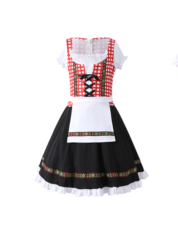 Children's clothing German traditional beer festival suit black and pink plaid print ethnic performance clothing-[Adult]-[Female]-2022 Online Blue Zone Planet