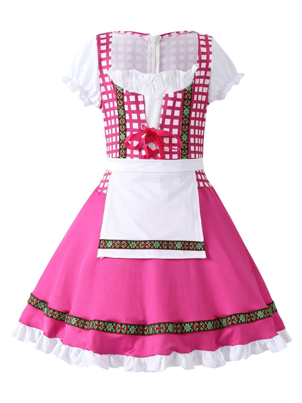 Children's clothing German traditional beer festival suit black and pink plaid print ethnic performance clothing-[Adult]-[Female]-2022 Online Blue Zone Planet